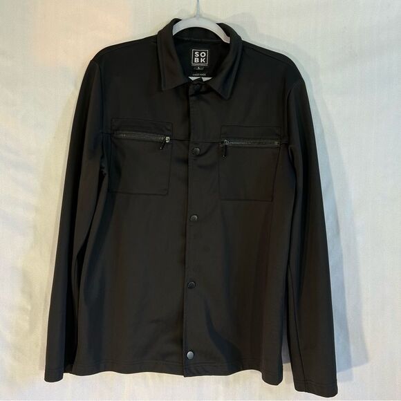 SOBK Straight Out Of Brooklyn Black Snap Up Jacket Zipper Pockets L - Picture 1 of 7